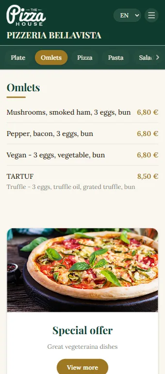 The published Qupola digital QR menu as guests see it on their phone